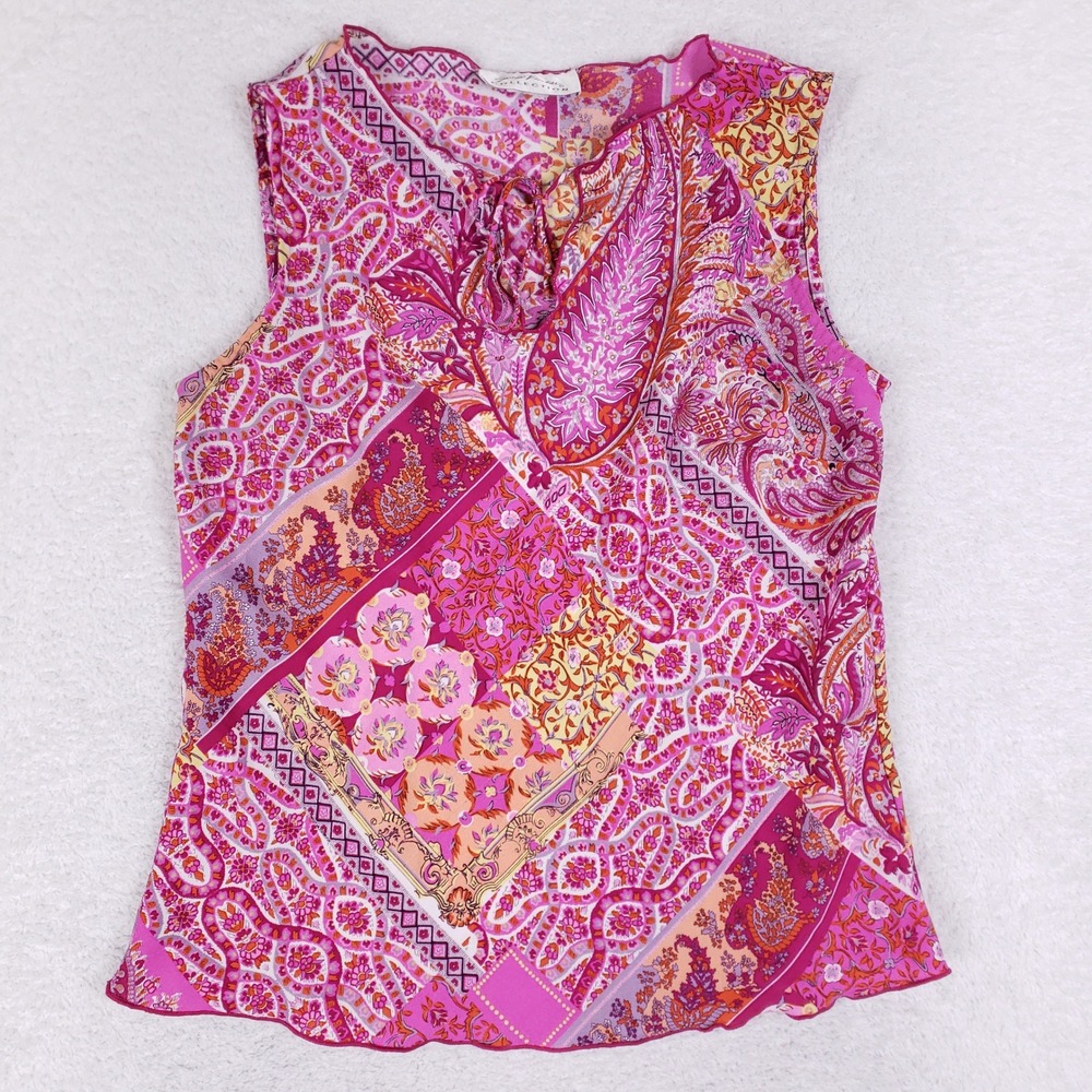 Giorgio Fiorlini Patchwork Paisley Blouse Women sleeveless Y2K Boho Pink Purple